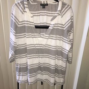 Torrid Twist Tee Gray and White Stripe Tee